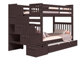Bunk Bed Tall Twin over Twin Stairway with a Twin Trundle in Dark Cherry for only $698