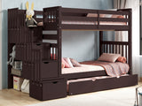 This Tall Twin over Twin Stairway Bunk Bed with a Twin Trundle in Dark Cherry will look great in your Home