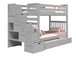 Bunk Bed Tall Twin over Twin Stairway with a Twin Trundle in Gray for only $898