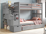 This Tall Twin over Twin Stairway Bunk Bed with a Twin Trundle in Gray will look great in your Home