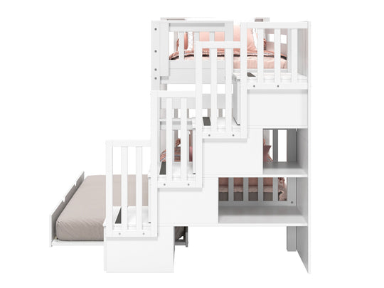 Four built-in storage drawers in the stairway of a white BK161 bunk bed