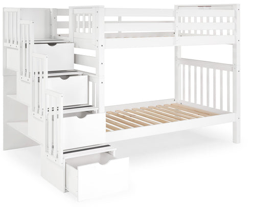 White tall twin-over-twin bunk bed showing extra headroom between the bunks