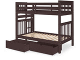 Tall Twin over Twin Bunk Bed Dark Cherry with End Ladder and Drawers