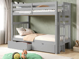 This Tall Twin over Twin Bunk Bed in Gray with 2 Under Bed Drawers will look great in your child's bedroom