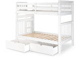 Tall Twin over Twin Bunk Bed White with End Ladder and Drawers