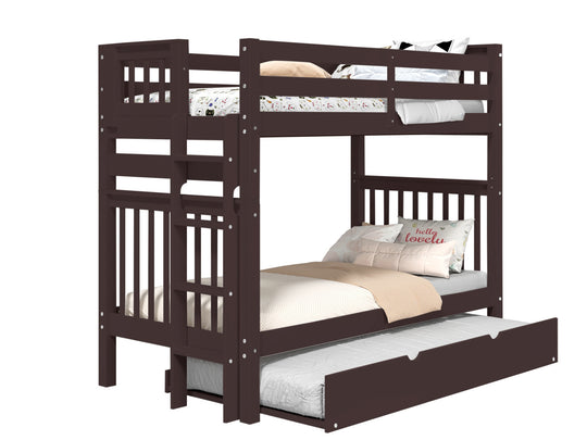 Dark Cherry tall twin-over-twin bunk bed showing ladder placement at either end