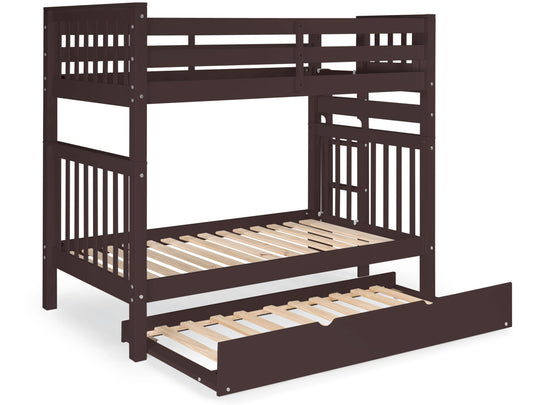 Dark Cherry tall twin-over-twin bunk bed showing front and back ladder placement options