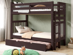 This Tall Twin over Twin Bunk Bed in Dark Cherry with a Twin Trundle will look great in your child's bedroom