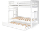Tall Twin over Twin Bunk Bed White with End Ladder and Trundle