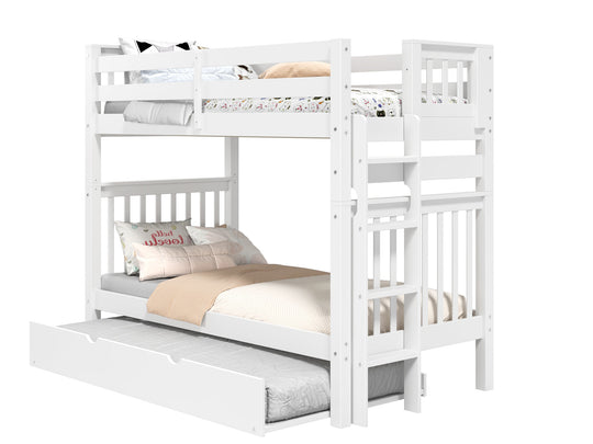 Bunk Bed Tall Twin over Twin End Ladder in White with a Twin Trundle for only $649