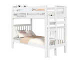 White tall twin-over-twin end-ladder bunk bed