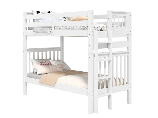 White tall twin-over-twin end-ladder bunk bed