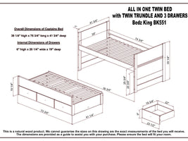 BK551 All in One Bed Dimensions