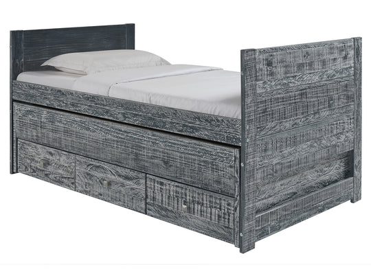 Weathered Black twin Captain's bed with roll-out twin trundle and three storage drawers