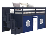 Bedz King Twin Low Loft Contemporary Bed with Stairway in Blue and Blue and White Tent for only $525