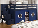This Twin Low Loft Bed in Blue with a Blue and White Tent will look great in your child's bedroom
