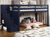 This Twin Low Loft Bed with 3-Step Stairway in Blue will look great in your child's bedroom