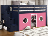 This Twin Low Loft Bed in Blue with a Pink and White Tent will look great in your child's bedroom