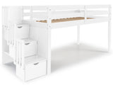 Stairs can be positioned on the right or the left