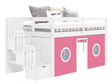 Bedz King Twin Low Loft Contemporary Bed with Stairway in White and Pink and White Tent for only $525