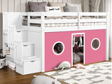 This Twin Low Loft Bed in White with a Pink and White Tent will look great in your child's bedroom