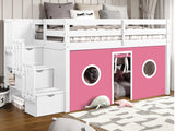 This Twin Low Loft Bed in White with a Pink and White Tent will look great in your child's bedroom