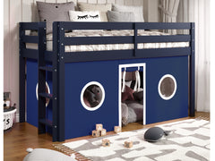 This Twin Low Loft Bed in Blue with a Blue and White Tent will look great in your child's bedroom