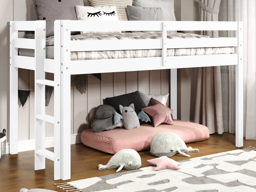 Bedz King Twin Low Loft Bed with Ladder, White