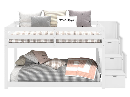 Bedz King Twin over Twin Low  Bunk Bed with Stairs in White for only $575