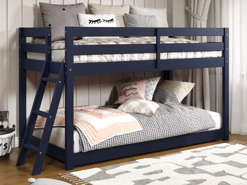 Bedz King Twin Low Loft Bed, Ladder and Under Bed, Blue