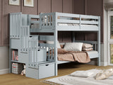 This Twin over Twin Stairway Bunk Bed in Breezy Blue will look great in your child's bedroom