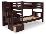 Twin over Twin Bunk Bed Dark Cherry with 3 Step Stairway