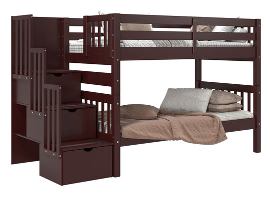 Dark Cherry twin-over-twin stairway bunk bed