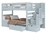 Breezy Blue twin-over-twin bunk bed showing stairway placement on the left or right