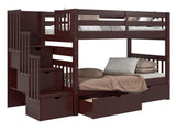 Bunk Bed Twin over Twin Stairway with 2 Under Bed Drawers in Dark Cherry for only $848