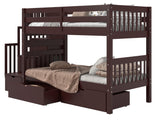 Dark Cherry twin-over-twin bunk bed showing stairway placement on the left or right