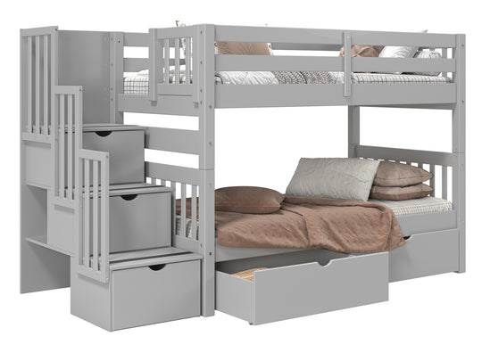 Bunk Bed Twin over Twin Stairway with 2 Under Bed Drawers in Gray for only $848