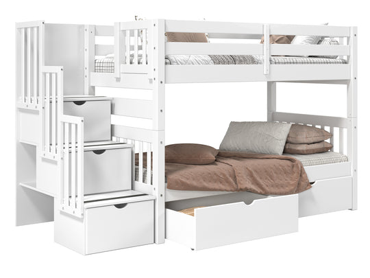 Bunk Bed Twin over Twin Stairway with 2 Under Bed Drawers in White for only $848