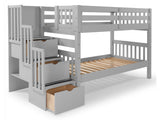 Twin over Twin Bunk Bed Gray with 3 Step Stairway