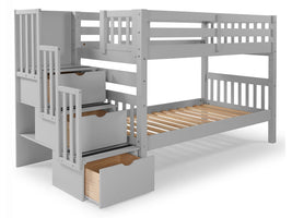 Twin over Twin Bunk Bed Gray with 3 Step Stairway