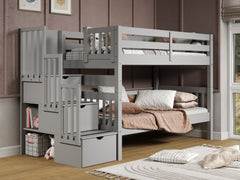 This Twin over Twin Stairway Bunk Bed in Gray will look great in your child's bedroom