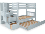 Twin over Twin Bunk Bed Breezy Blue with 3 Step Stairway and Trundle