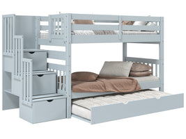 Bunk Bed Twin over Twin Stairway with a Twin Trundle in Breezy Blue for only $749