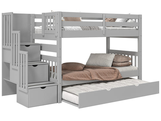 Bunk Bed Twin over Twin Stairway with a Twin Trundle in Gray for only $848