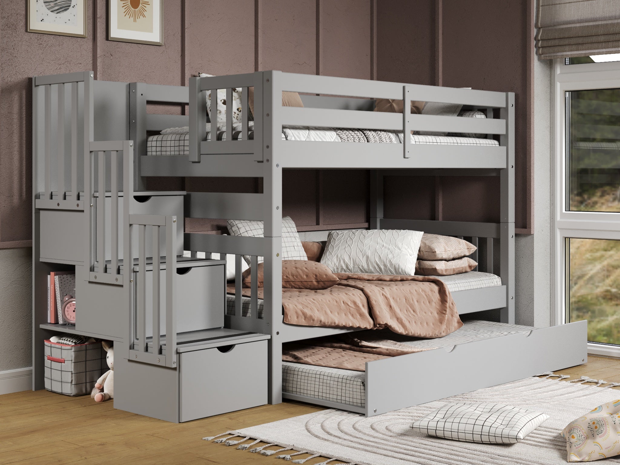 【状態良好】A BOOK OF BEDS Bedroom Basics Bunk Bed w/Straight Ladder w/Trundle, Full