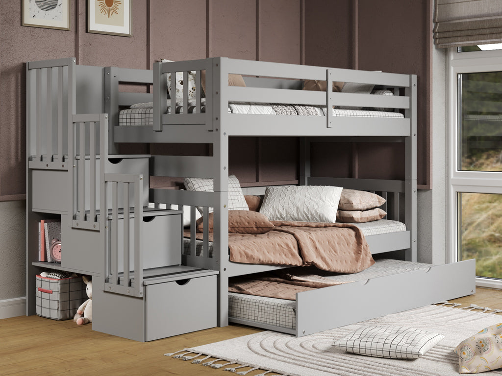 Bunk Beds Twin over Twin Stairway Trundle, Gray