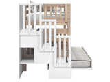 Three built-in white storage drawers in the stairway of a Nordic Pine BK906 bunk bed