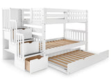 Twin over Twin Bunk Bed White with 3 Step Stairway and Trundle