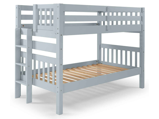 Breezy Blue twin-over-twin bunk bed showing the three-step end ladder