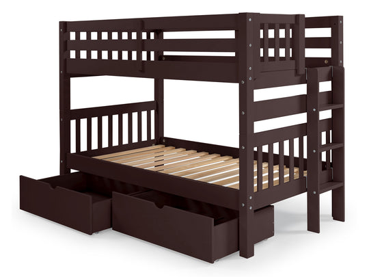 Dark Cherry twin-over-twin bunk bed showing front and back ladder placement options